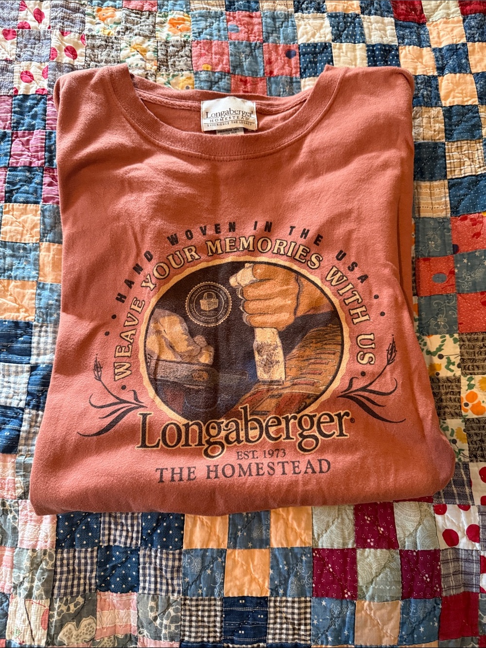 Longaberger Rust-Orange Graphic Tee with Basket Motif Mens Large